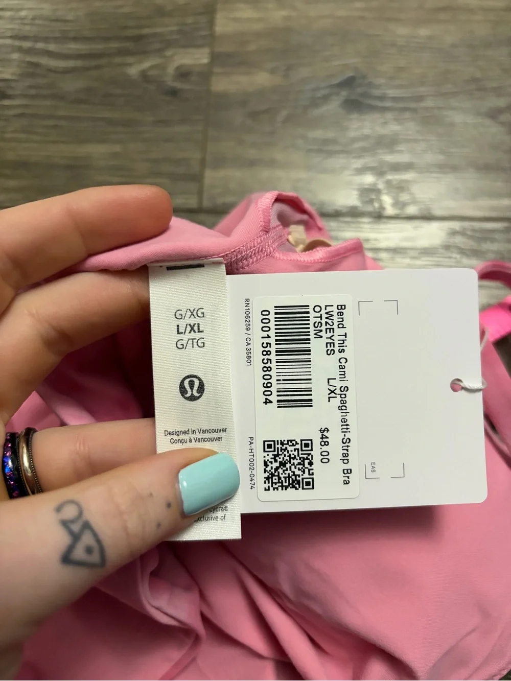 NWT Lululemon Cami Spaghetti-Strap Bra (Smoothie Wash Strawberry Multi)Size L/XL
